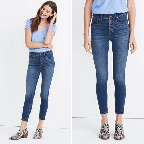 Madewell 9" Mid-Rise Skinny Crop Jeans Sz 23 Button-Front Tencel Denim Edition - Picture 1 of 10